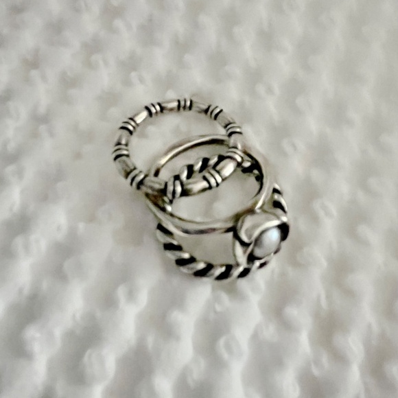 Pandora Sterling Silver and Grey Pearl 3 Ring Set Size 8 - Picture 10 of 16